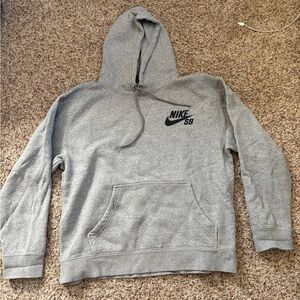 Nike Gray Sweater with Hood and Ribbed Cuffs